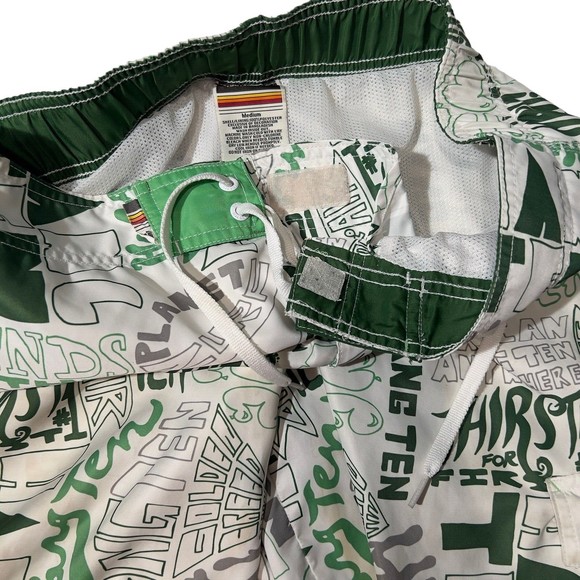 Hang Ten Board Shorts‎ Green White Graffiti Cargo Pocket Lined Sz Med - Picture 5 of 8